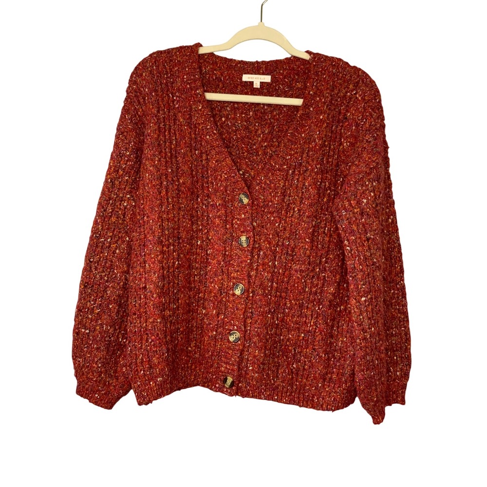 Skies Are Blue Red Multi Color Speckled Button Front Cardigan Sweater‎ XL